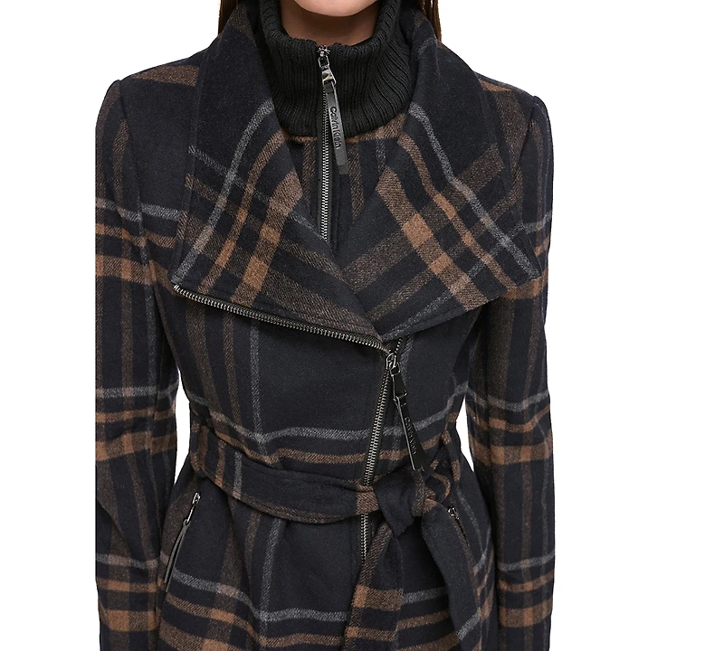 Calvin Klein Womens Wool Blend Belted Wrap Coat