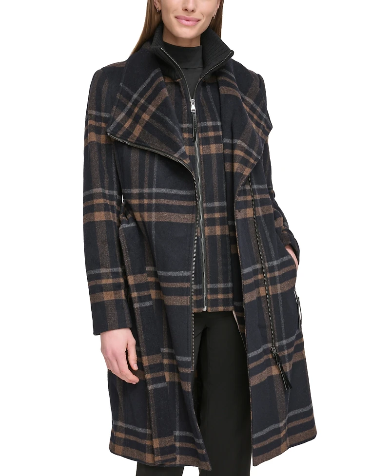 Calvin Klein Womens Wool Blend Belted Wrap Coat
