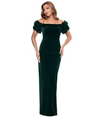 Xscape Women's Off-The-Shoulder Ruffled Velvet Gown
