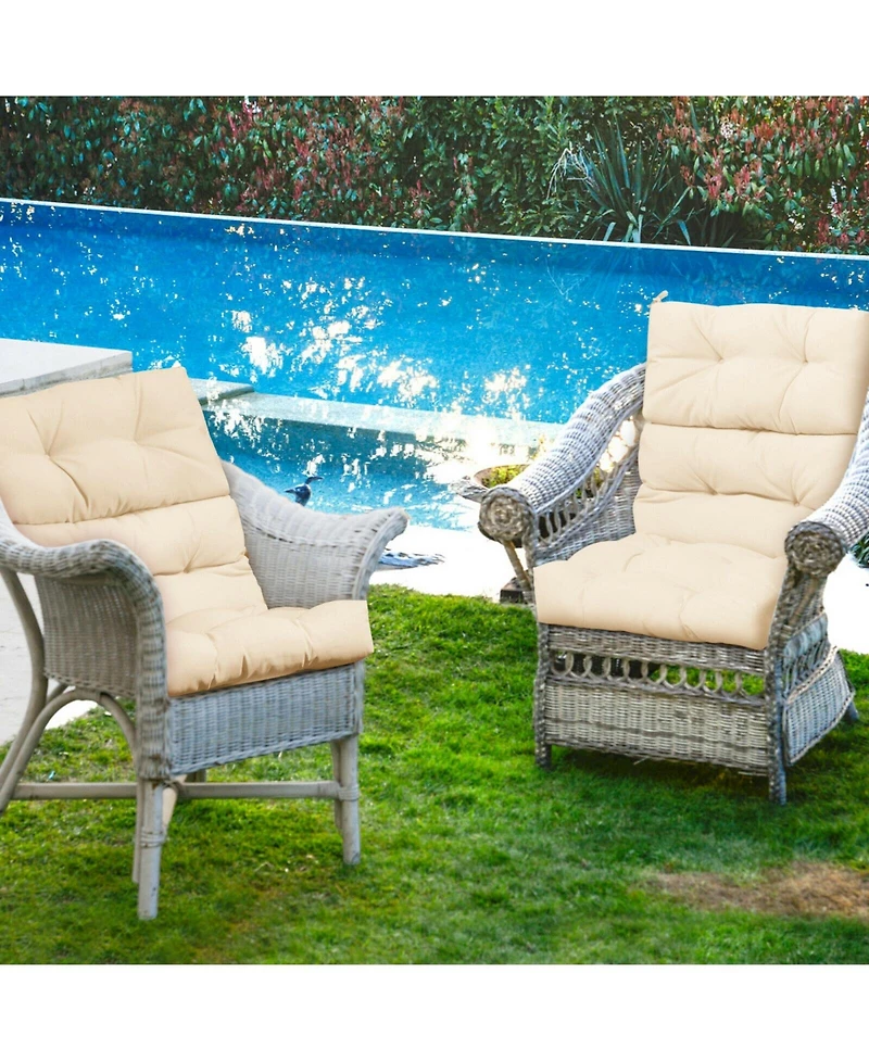 Tufted Patio High Back Chair Cushion with Non-Slip String Ties