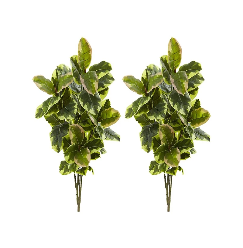 Slickblue Rubber Leaf Artificial Plant (Real Touch) for Authentic-Looking Decor (Set of 2)