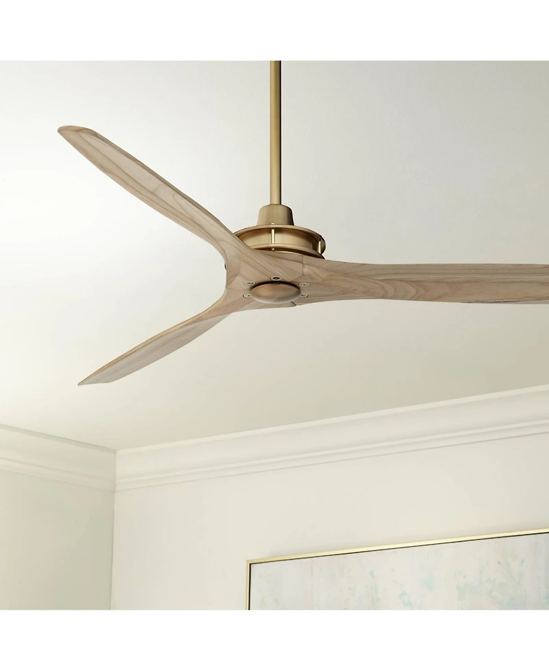 Casa Vieja 52" Windspun Modern Indoor Ceiling Fan 3 Blade Remote Control Soft Brass Finish Natural Wood Blades Bedroom Living Room