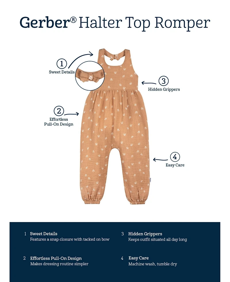Gerber Toddler Girls Gauze Halter Romper