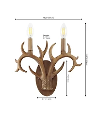 Jonathan Y Oakley 13.25" 2-Light Southwestern Bohemian Resin/Iron Faux Antler Led Sconce, Brown Wood Finish