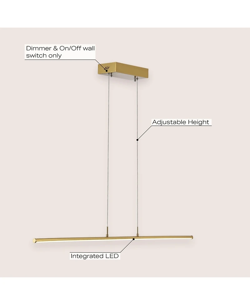 Jonathan Y Conley 39.5" Dimmable Adjustable Integrated Led Metal Linear Pendant, Brass Gold