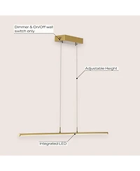 Jonathan Y Conley 39.5" Dimmable Adjustable Integrated Led Metal Linear Pendant, Brass Gold