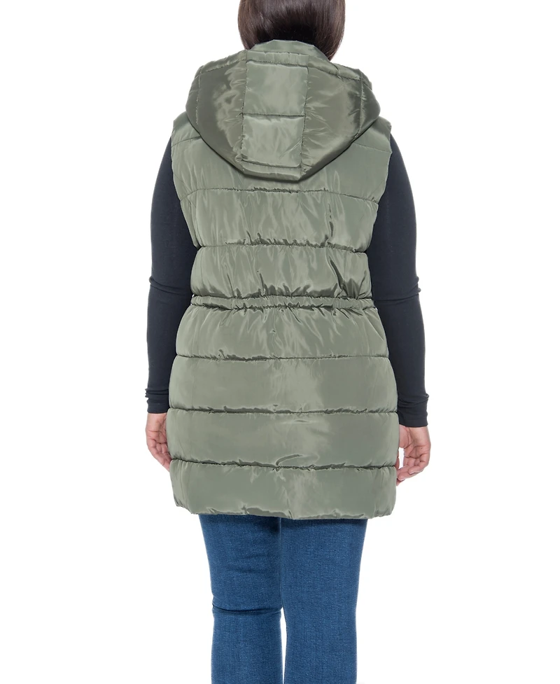 Sebby Collection Plus Puffer Vest With Drawstring Waist