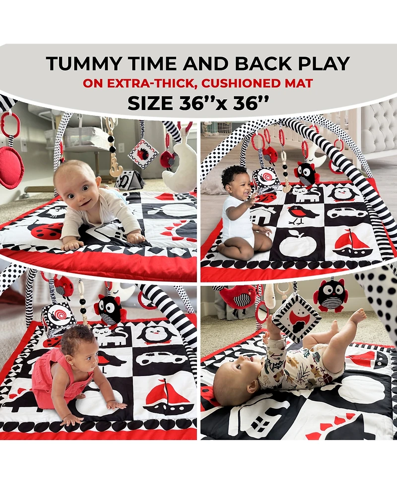 Quokka High Contrast Padded Baby Mat for Floor Tummy Time with 6 Toys
