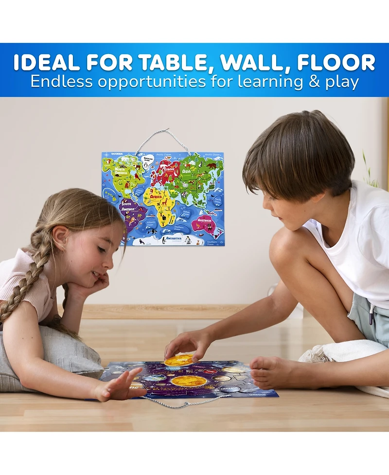 Quokka 3 Set Kids Puzzles for 3-5 Years Old - Educational Toddler Map Puzzle Usa World Wooden or Magnetic