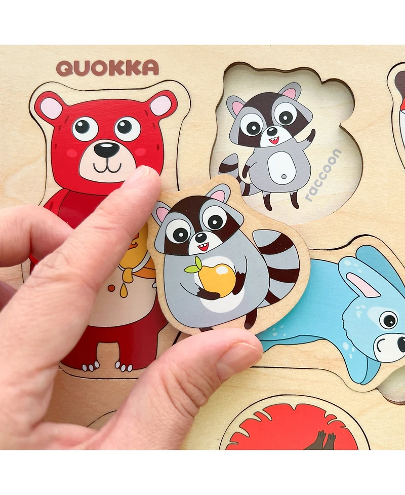 Quokka 3xSET Wooden Animal Peg Puzzles for Toddlers Ages 1-3-5