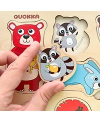 Quokka 3xSET Wooden Animal Peg Puzzles for Toddlers Ages 1-3-5