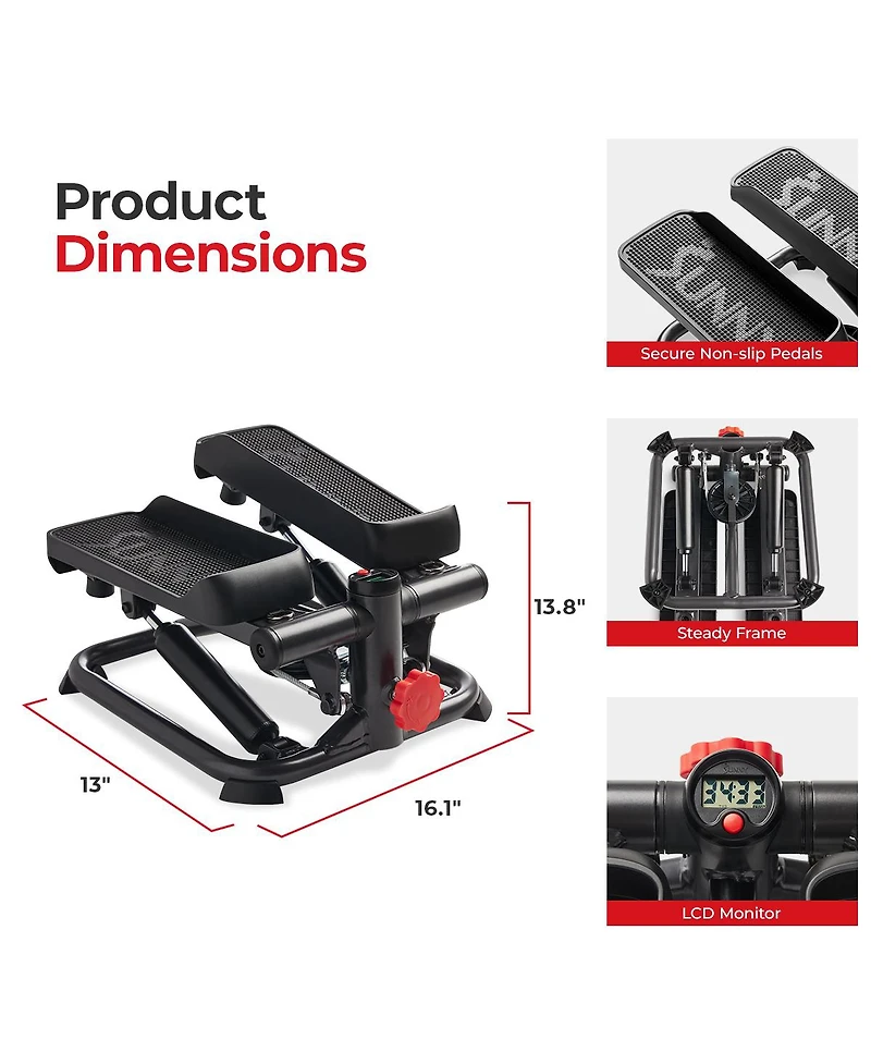 Total Body Smart 2-in-1 Stepper Machine, Total Body Workout, Adjustable Hydraulic, Lcd Monitor, Resistance Bands, Non-Slip Pedals with Optional Smart