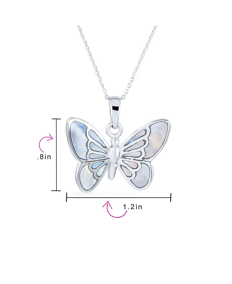 Bling Jewelry Fine Iridescent Color Changing Rainbow Abalone Shell Inlay Butterfly Pendant Necklace Sterling Silver With Chain