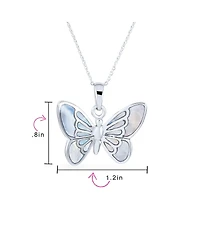 Bling Jewelry Fine Iridescent Color Changing Rainbow Abalone Shell Inlay Butterfly Pendant Necklace Sterling Silver With Chain