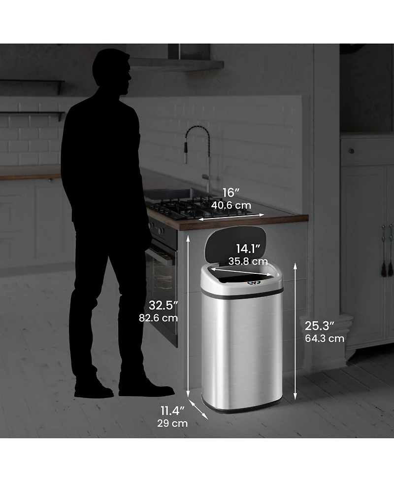 iTouchless Stainless Steel Oval Sensor Trash Can with AbsorbX Odor Filter 13 Gallon Silver