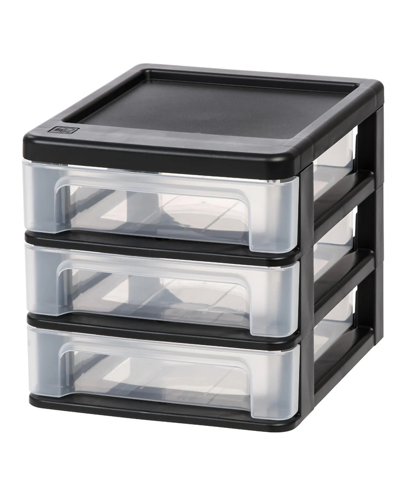 Iris Usa Small 3-Drawer Plastic Desktop Organizer, 2 Pack, Stackable Office School Stationery Makeup Bathroom Utility Medical Supplies, Black