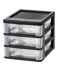 Iris Usa Small 3-Drawer Plastic Desktop Organizer, 2 Pack, Stackable Office School Stationery Makeup Bathroom Utility Medical Supplies, Black