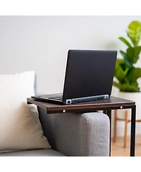 Iris Usa Wood and Metal Frame Side Table, Accent Sofa End Table Coffee Snack, Bedroom Night Stand, Living Room Computer Desk, C-Shape Wide