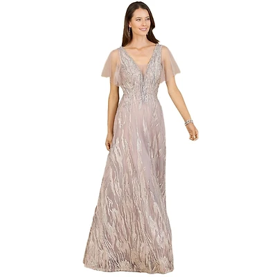 Lara Women's Cape Sleeve V-Neck Gown