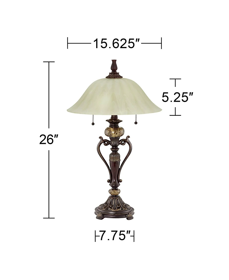 Kathy Ireland Amor Traditional Table Lamp 26" High Bronze Alabaster Champagne Glass Shade for Bedroom Living Room Bedside Nightstand Office Kids