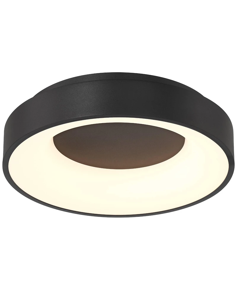 Possini Euro Design Brock Modern Ceiling Light Flush-Mount Fixture 15" Sand Black Dimmable Led for Bedroom Kitchen Living Room