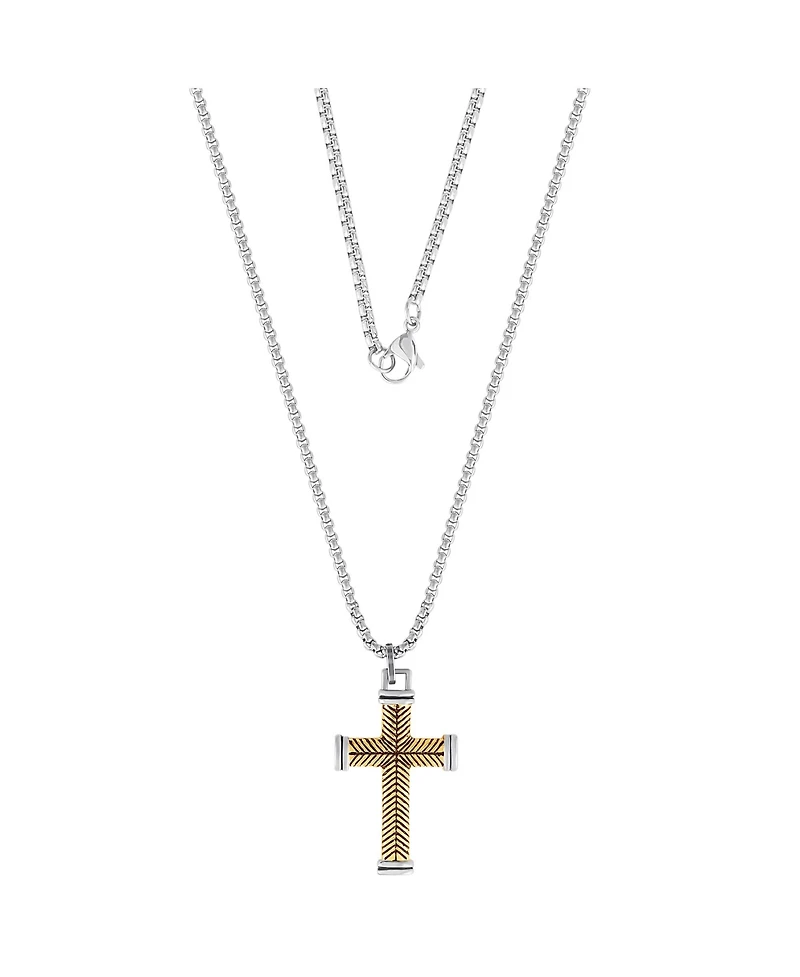 Lucky Brand Stainless Steel (316L) Two Tone Cross Necklace