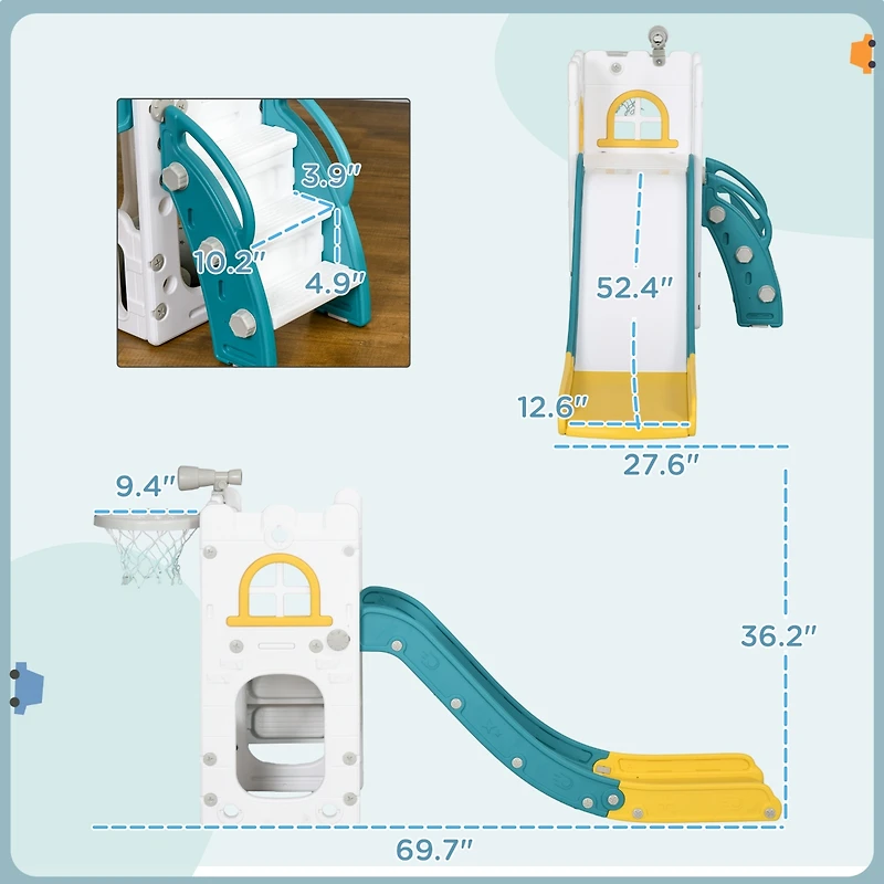 Qaba 5 in 1 Toddler Slide with Basketball Hoop for 1-3 Years Olds,