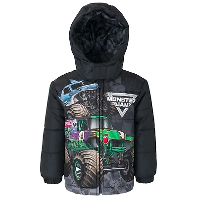 Monster Jam Boys Zip Up Winter Coat Puffer Jacket