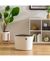 Iris Usa Top Entry Cat Litter Box with Scoop | Stylish Round Enclosed Design, White/Black