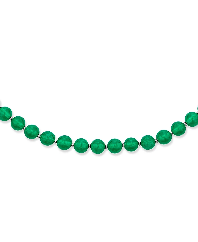 Bling Jewelry Simple 7MM Ball Bead Dyed Green Agate Strand Necklace Sterling Silver 19 Inch