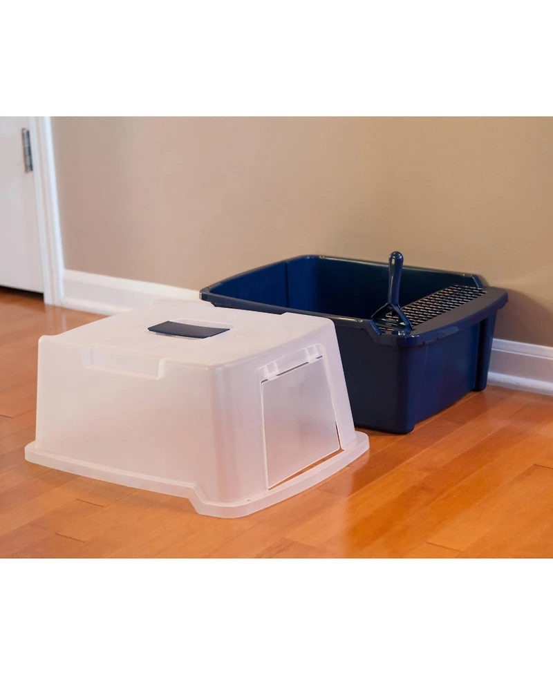 Iris Usa Large Enclosed Hooded Litter Box with Front Door Flap and Scoop, Entry Gate for Privacy and Keeping Litter Inside, Blue