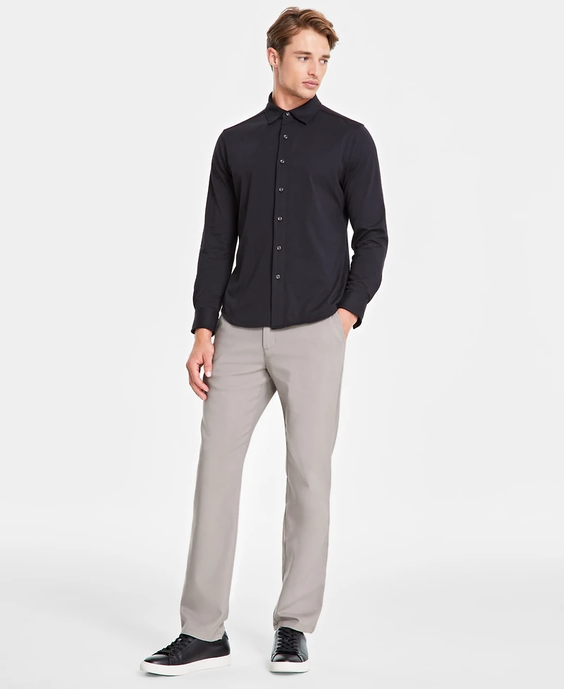 Alfani Men's Classic-Fit Heathered Jersey-Knit Button-Down Shirt, Created for Macy's