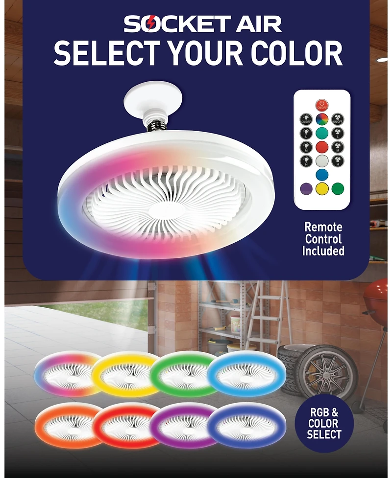 Socket Air 10.1 in. Led Color Changing Indoor White Ceiling Fan with Remote