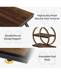 Tribesigns End Table Set of 2, Narrow with 3 Storage Shelves, Wooden Nightstand Metal Frame, Small Sofa Side