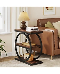 Tribesigns Narrow End Table with 3 Storage Shelves, Wood Side Black Metal Frames, Industrial Sofa Table, Nightstand and Bedside
