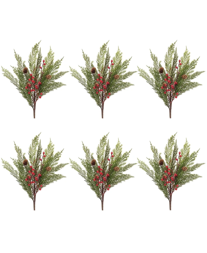 Slickblue Pine and Berry Spray for Festive Holiday Decor (Set of 6)