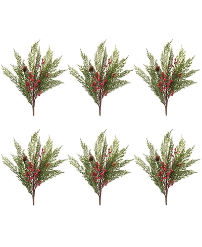 Slickblue Pine and Berry Spray for Festive Holiday Decor (Set of 6)