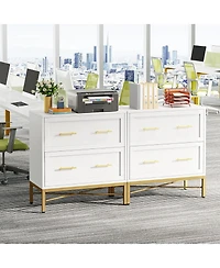 Tribesigns 2 Drawer File Cabinet, Modern White Lateral Filing Cabinet for Letter/Legal/A4 Size, Large File Storage Cabinets Printer Stand with Storage