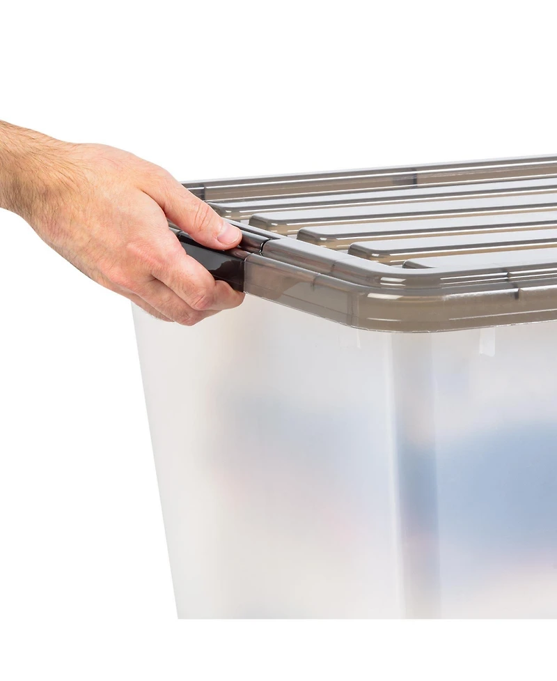 Iris Usa 4 Pack 91qt Large Plastic Storage Bin with Lid and Secure Latching Buckles, Clear/Gray