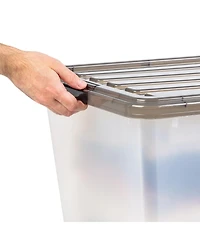 Iris Usa 4 Pack 91qt Large Plastic Storage Bin with Lid and Secure Latching Buckles, Clear/Gray