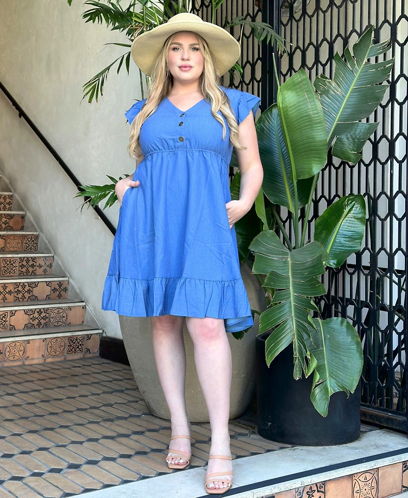 White Mark Plus Ruffle Sleeve Knee-Length Dress