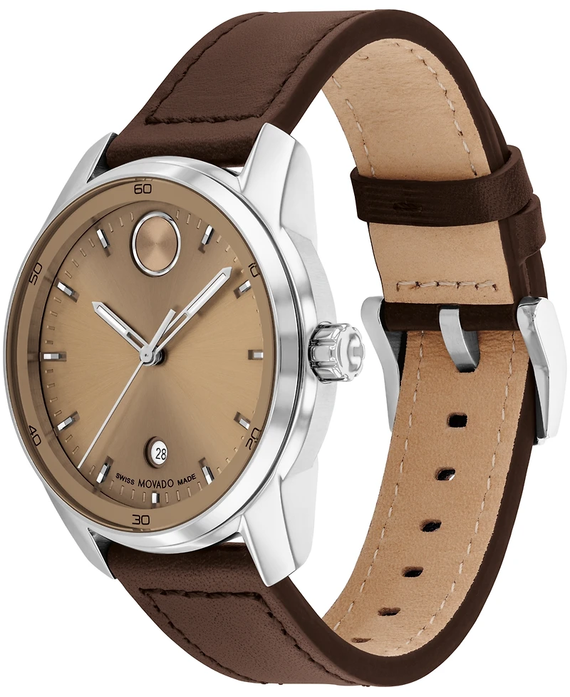 Movado Men's Bold Verso Swiss Quartz Brown Leather Watch 42mm
