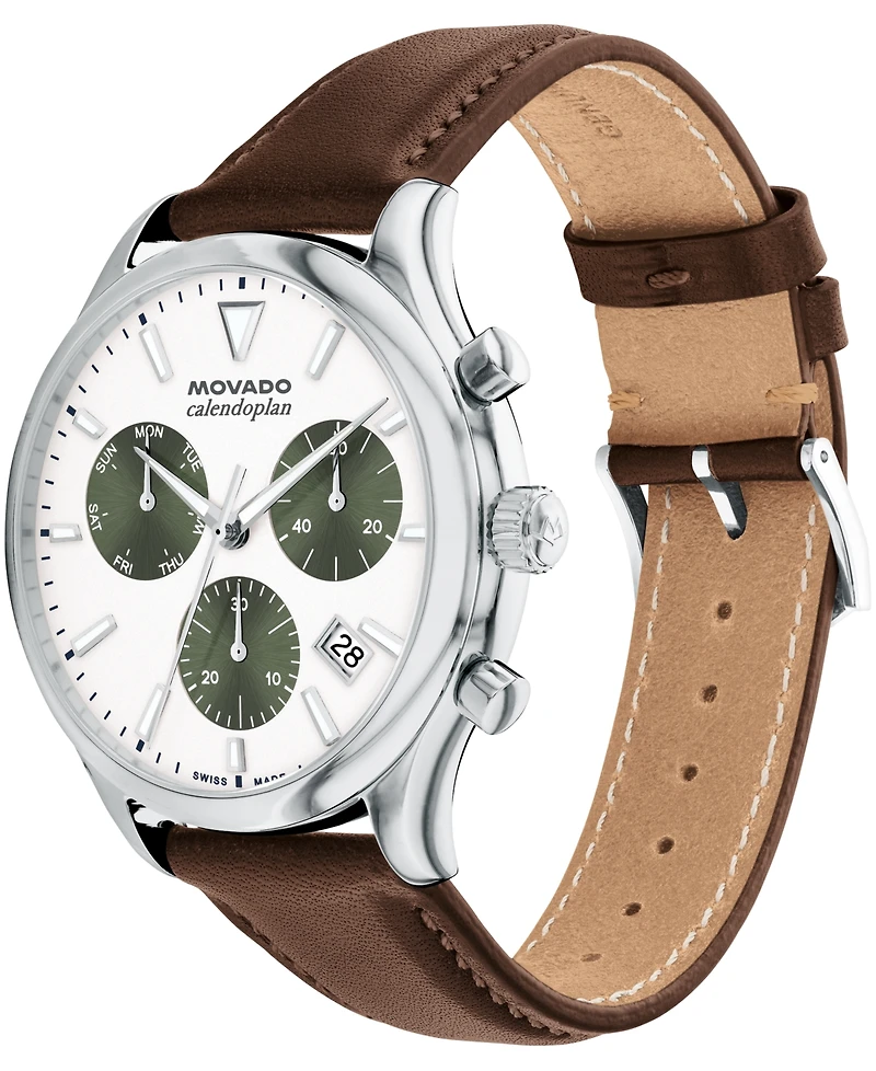 Movado Men's Calendoplan Swiss Quartz Chrono Chocolate Leather Watch 43mm