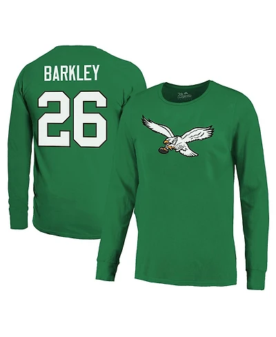Majestic Men's Saquon Barkley Kelly Green Philadelphia Eagles Name Number Long Sleeve T-Shirt