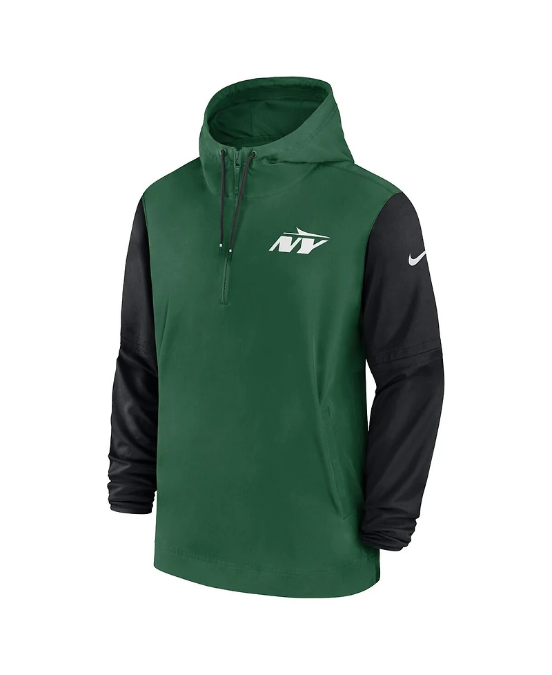 Nike Men's Green/Black New York Jets 2024/25 Sideline Pre-Game Player 1/2-Zip Hoodie Jacket