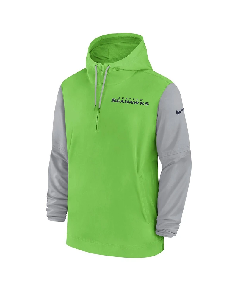 Nike Men's Neon Green/Gray Seattle Seahawks 2024/25 Sideline Pre-Game Player 1/2-Zip Hoodie Jacket