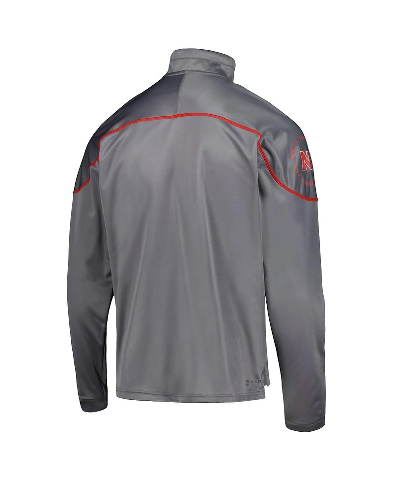 Adidas Men's Gray Nebraska Huskers Aeroready Knit Quarter-Snap Jacket