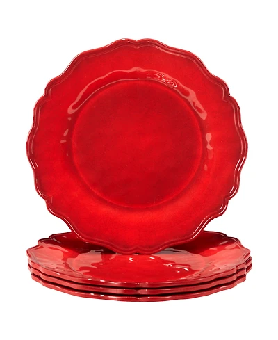 Certified International Red Crackle Dinner Plates, Set of 4