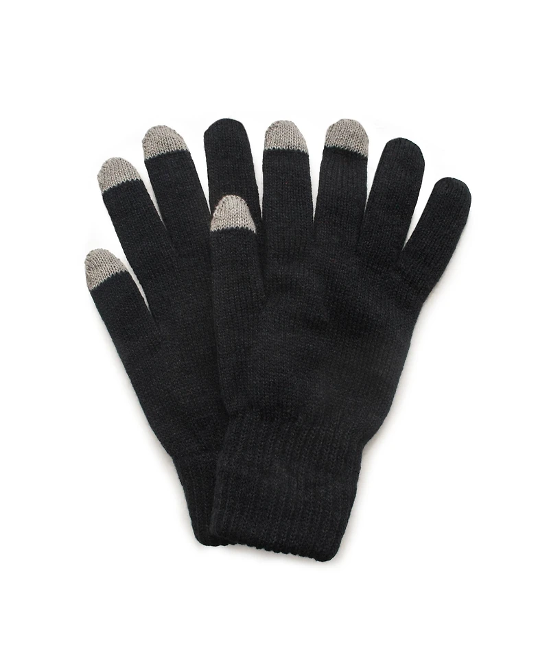 Muk Luks Men's Unisex 2 Layer Knit Glove with Texting Fingers, Black, One Size
