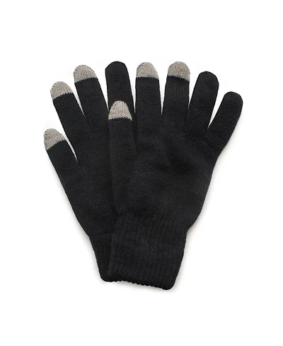 Muk Luks Men's Unisex 2 Layer Knit Glove with Texting Fingers, Black, One Size